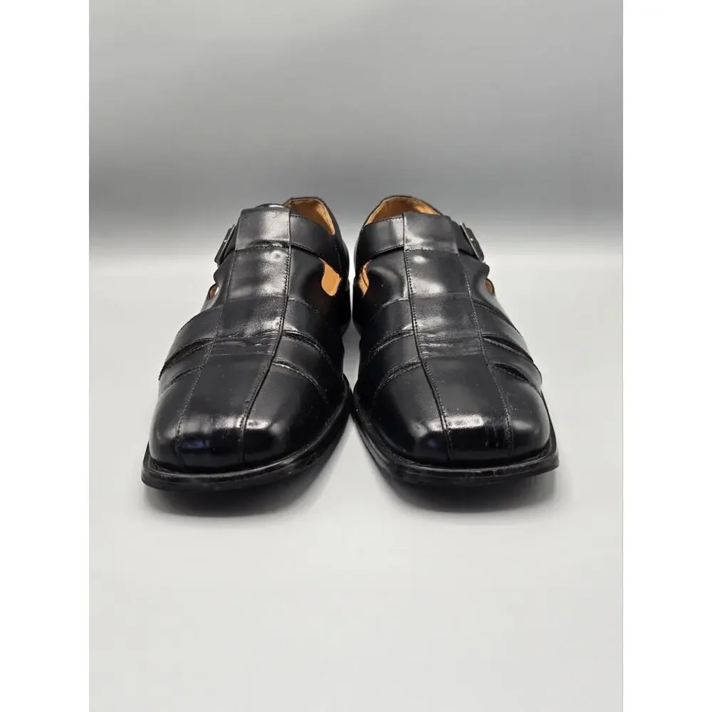 La Milano Italy Collection Mens Black Leather Fisherman Sandals Dress Shoes